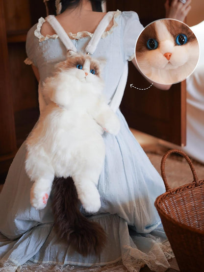 😻🎒Stuffed Realistic Ragdoll Cat Plush Backpack