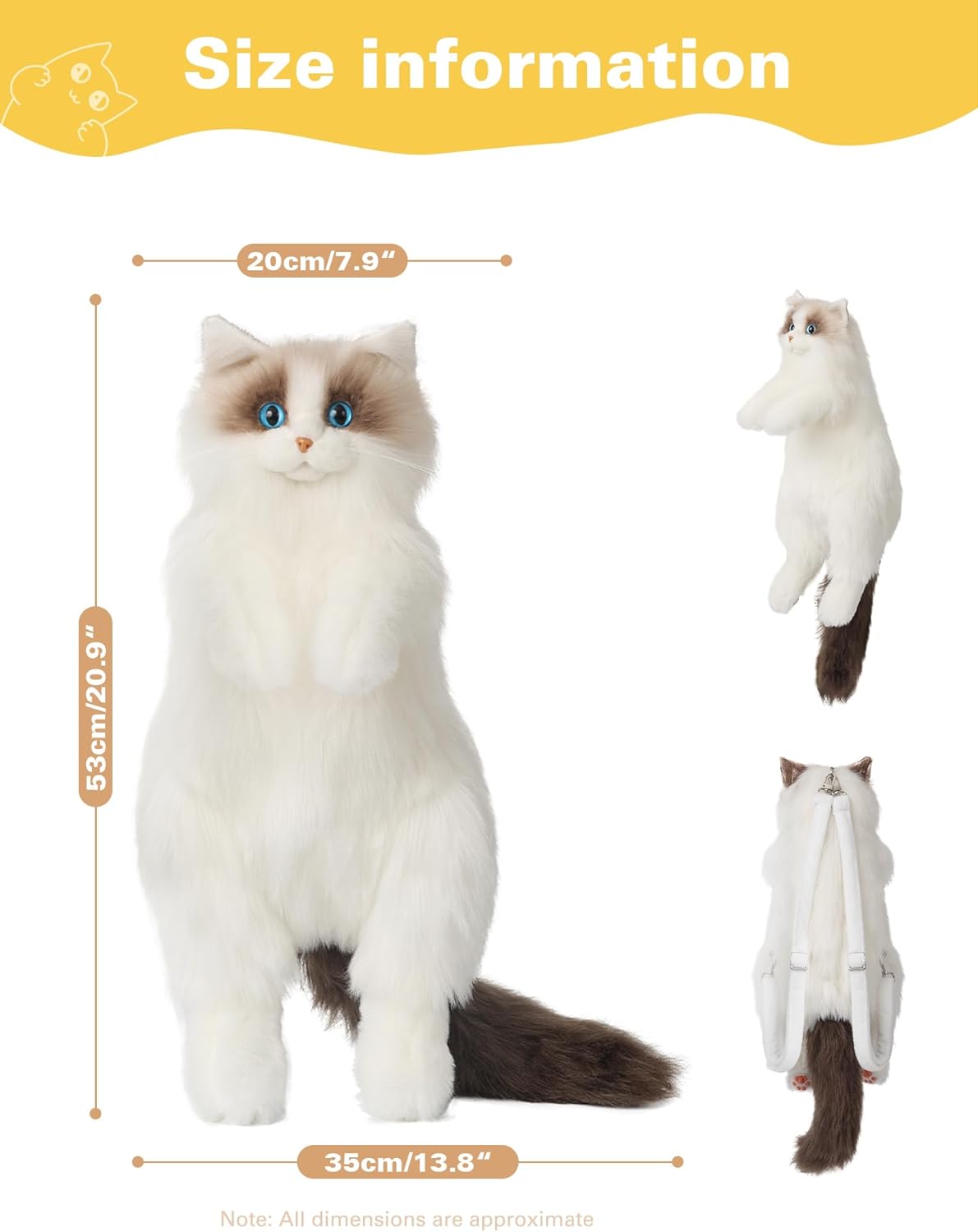 😻🎒Stuffed Realistic Ragdoll Cat Plush Backpack