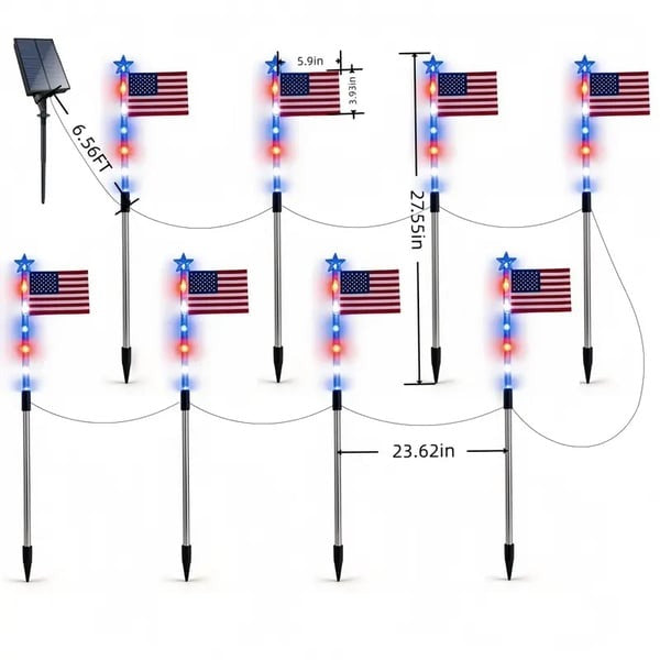 🔥Last Day: 49% OFF🔥8 Solar American Flag Pathway Lights – Red, White & Blue Yard Glow for 250th Independence Celebration 🇺🇸✨